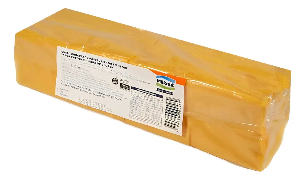 QUESO CHEDDAR MILKAUT  FETEADO (UNIDAD 2.370K.)