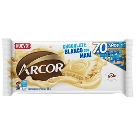 ARCOR TABLETA CHOC. BCO. C/MANI 95G