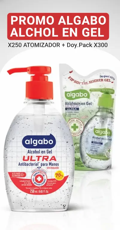 PROMO ALGABO ALCOHOL EN GEL X250 ATOMIZADOR + D.PX300
